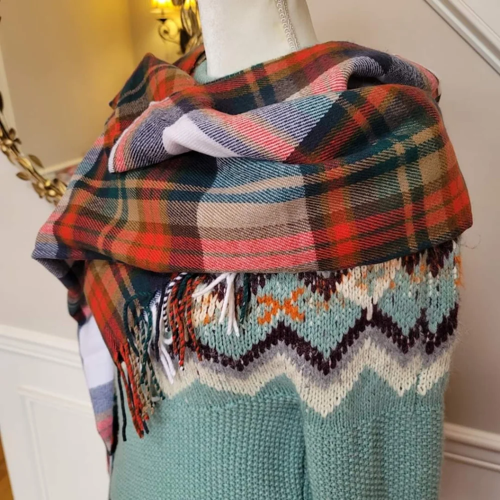 New! J Crew White Juniper Large Check Plaid Scarf NWT